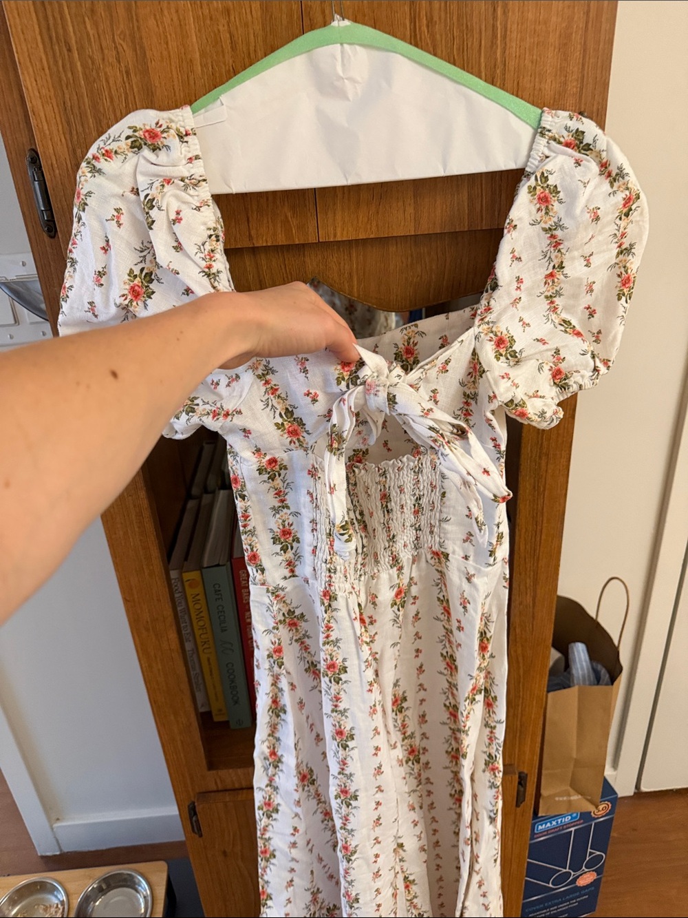 Reformation White Midi Dress with Red & Green Floral Print - Picture 4 of 5